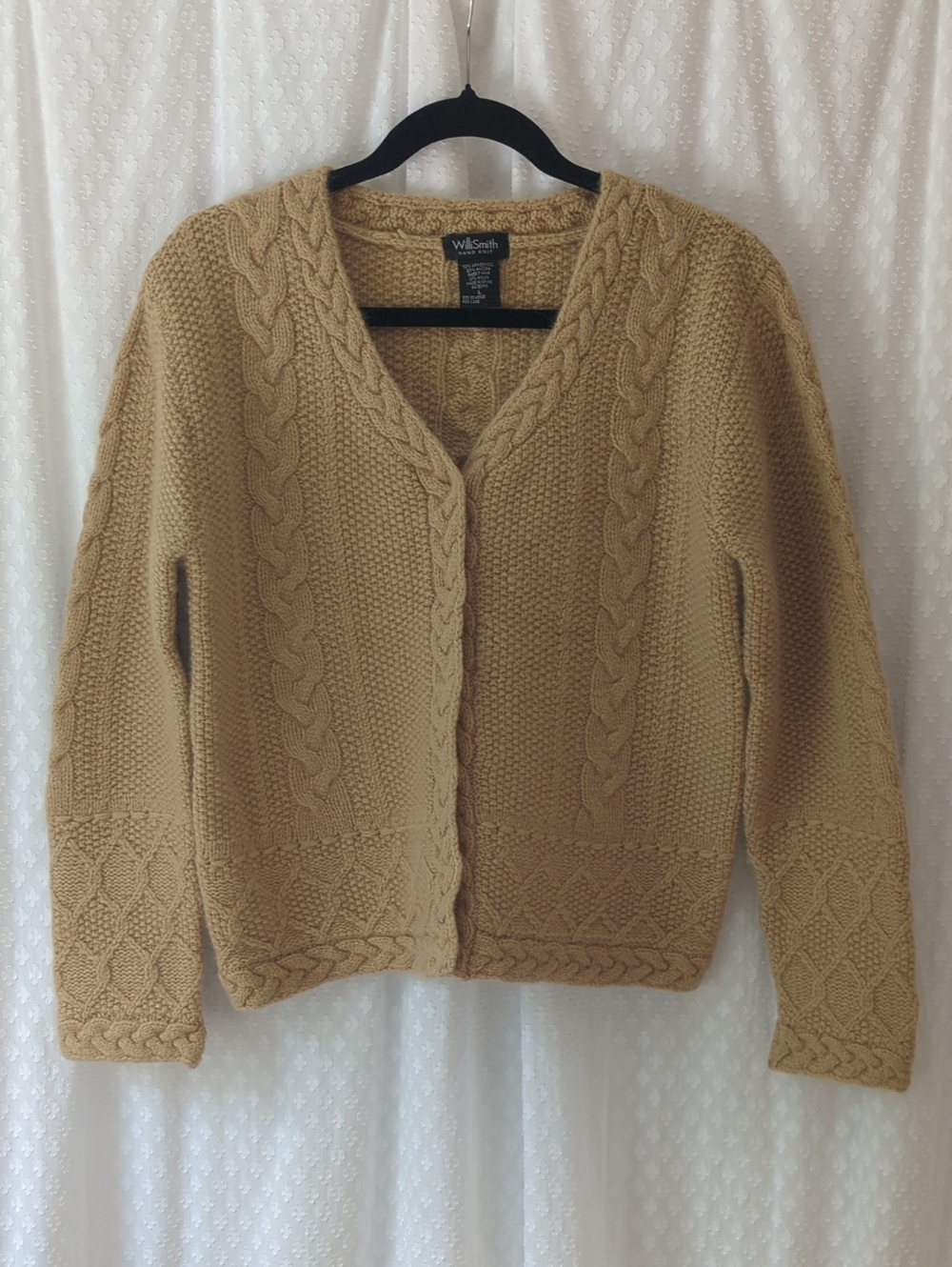 Willi Smith Vintage Tan CableKnit Wool Blend Cardigan Long Sleeve Women's L